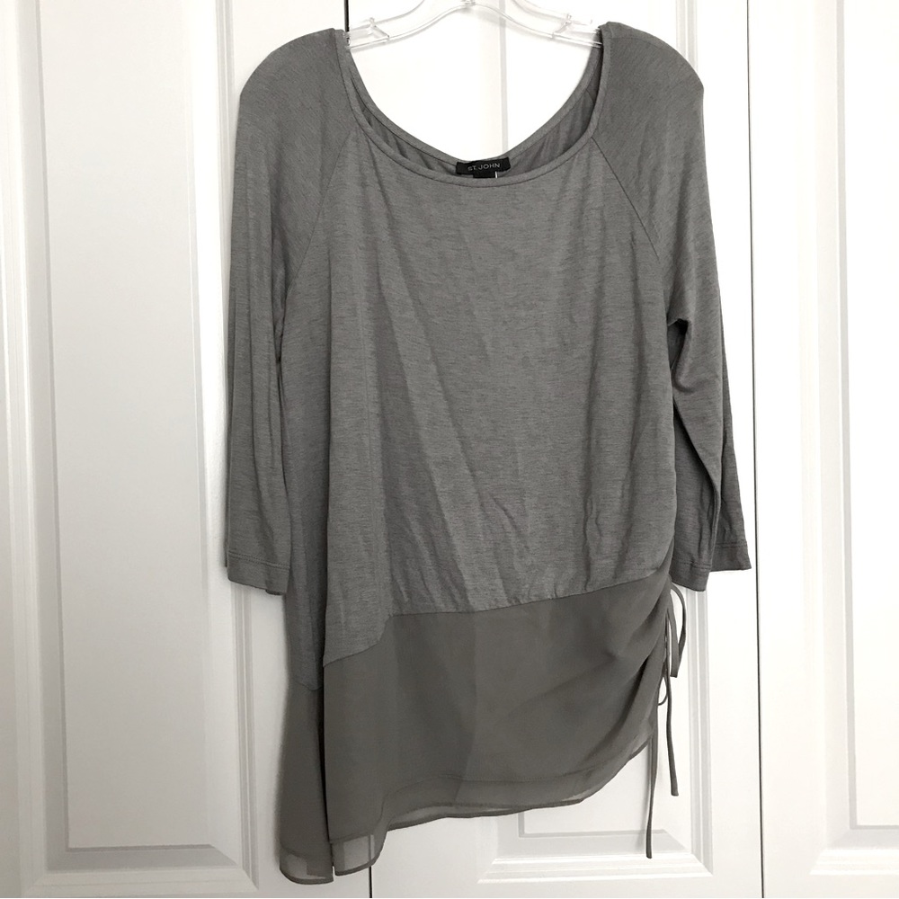 St. John Silk Georgette Jersey & Silk Asymmetrical Blouse - Picture 2 of 8